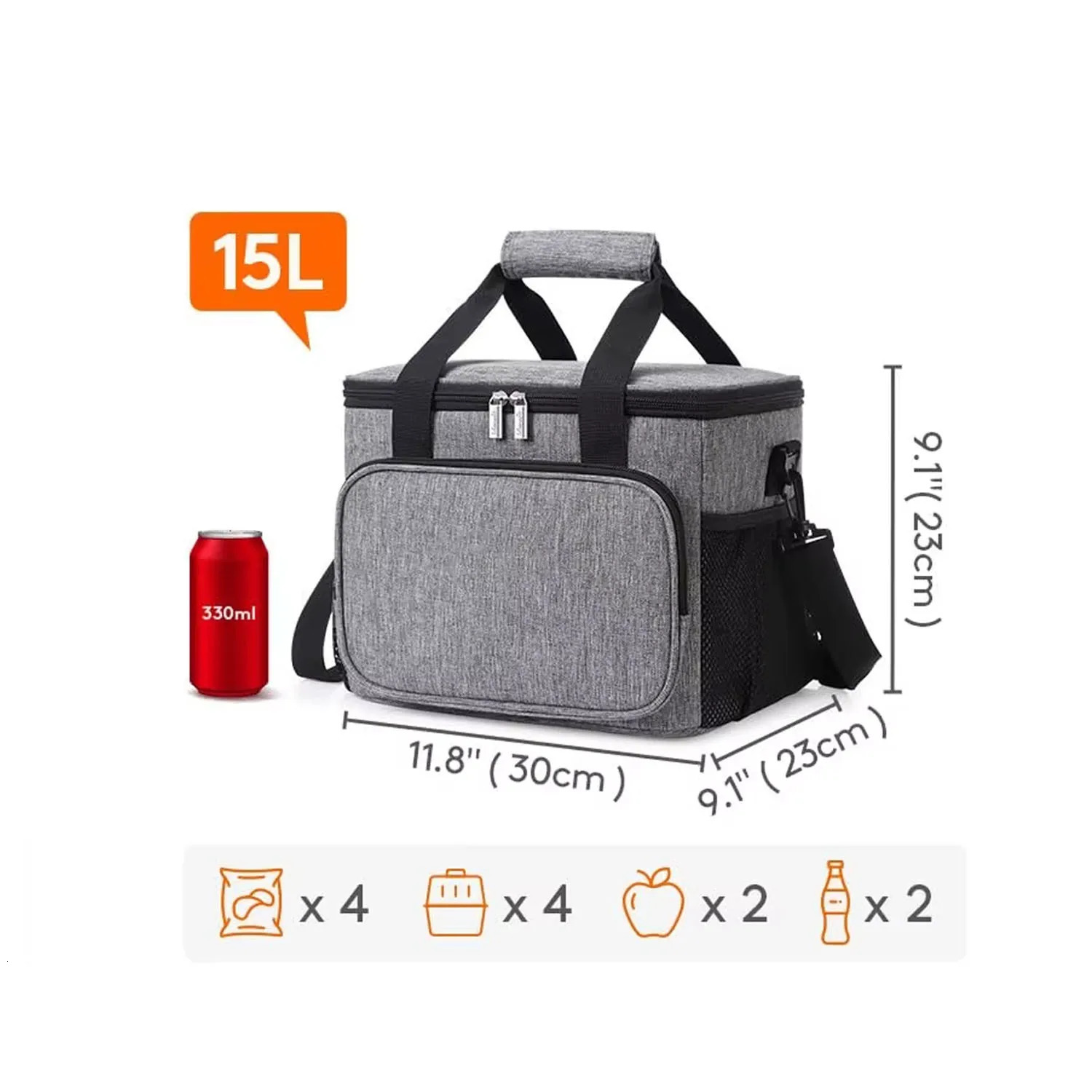 1pc Grey Oxford Cloth Lunch Bag With High Capacity Handheld Shoulder Straps Portable Large Capacity Waterproof Leakproof 250407