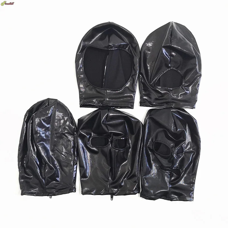 Halloween Latex Hood Mask Leather Fetish Head Hood Sexy Black Cosplay Mask for Women Men Party Role Games Performance Costumes 250410