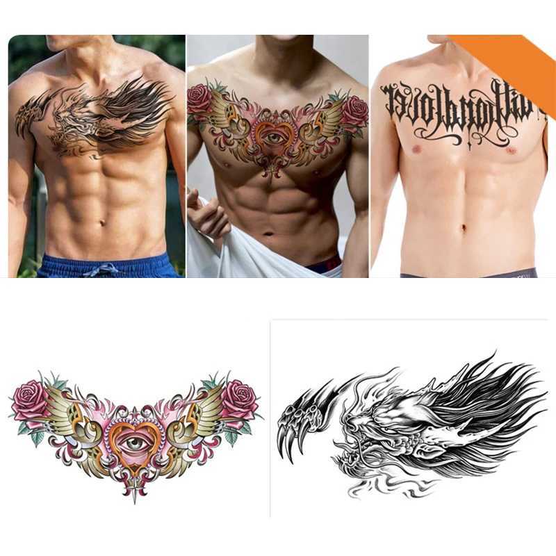 Cool Dragon Flower Buddha Temporary Tattoo Sticker on Chest Waterproof Punk Neutral Sexy Fake Letter Tattoo Female SummerXJ25414