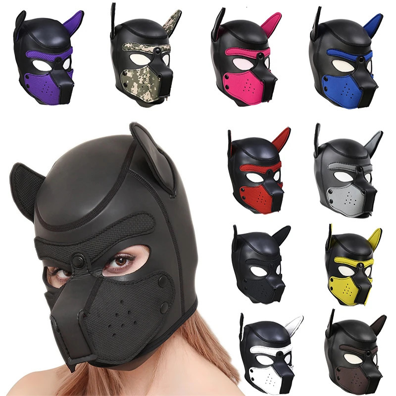 XL Size Party Masks Pup Puppy Play Dog Hood Mask Padded Latex Role Play Cosplay Full Head Ears Halloween Mask Sex Toy For Women 250410