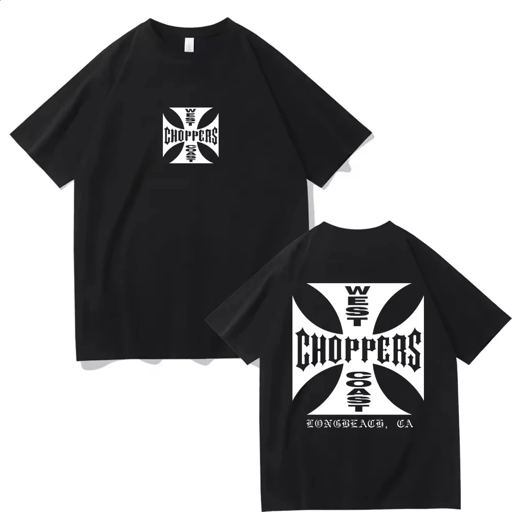 West chopper cross frame printed Tshirt mens hiphop streetwear oversized wool short sleeved shirt 250408