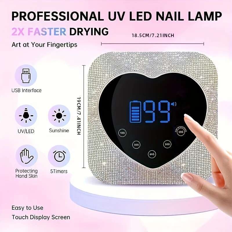 72W Cordless UV LED Lamp Gel Nails Rechargeable Dia Nail Dryer With 5 Timer Settings Touch Control For Salon & Home