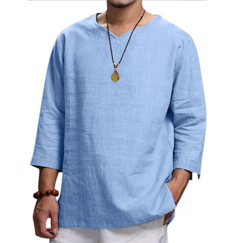 Autumn New Mens Pullover Cotton Solid casual Loose Pullover T-shirt Shirt Mens Wear