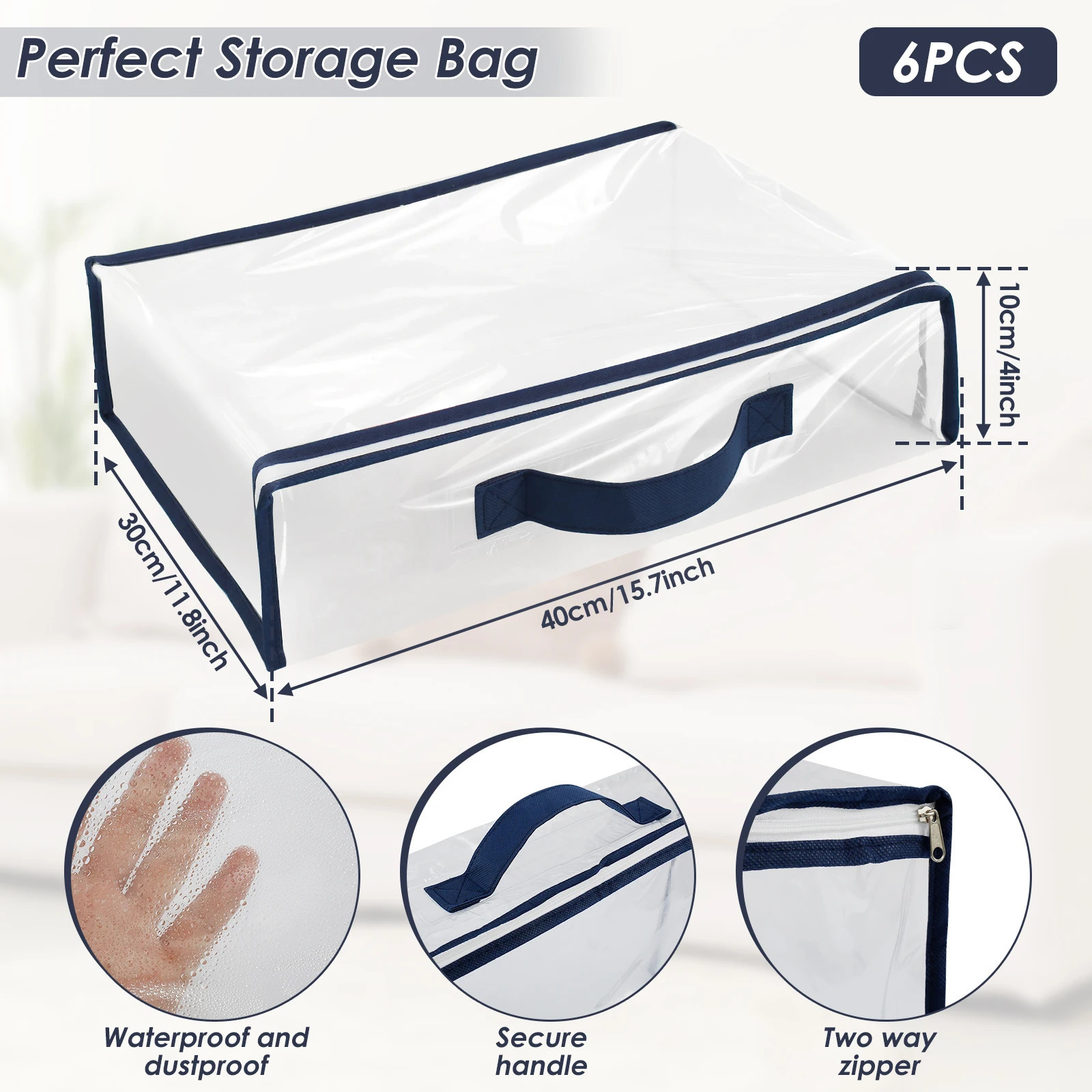 6 Packs Bed Sheet Storage Bags Quilt Clothes Blankets Packing Box Waterproof Dustproof Clear Zippered Pillow Bedding 250407