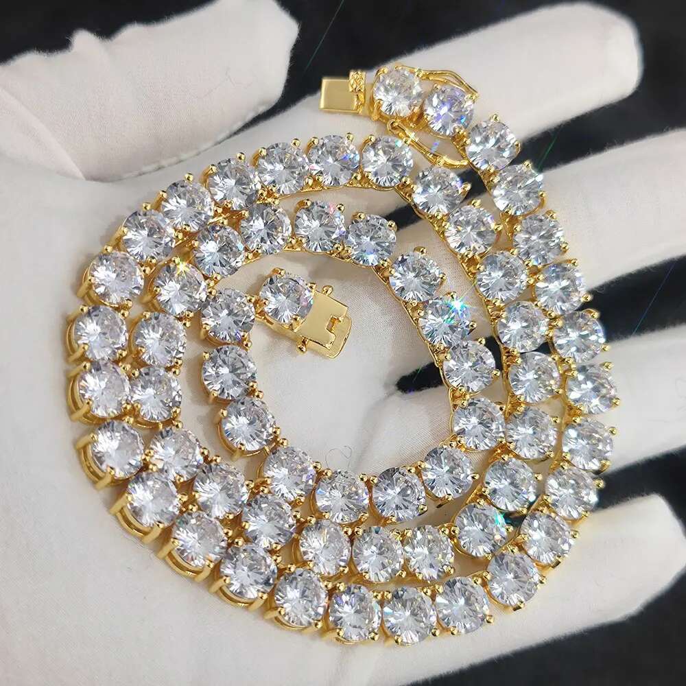 ESKEEM Bling 8mm Big CZ Diamond Tennis Necklace Hip Hop Fine Jewelry Iced Out Cubic Zircon Tennis Chain Necklace Men Women Gift