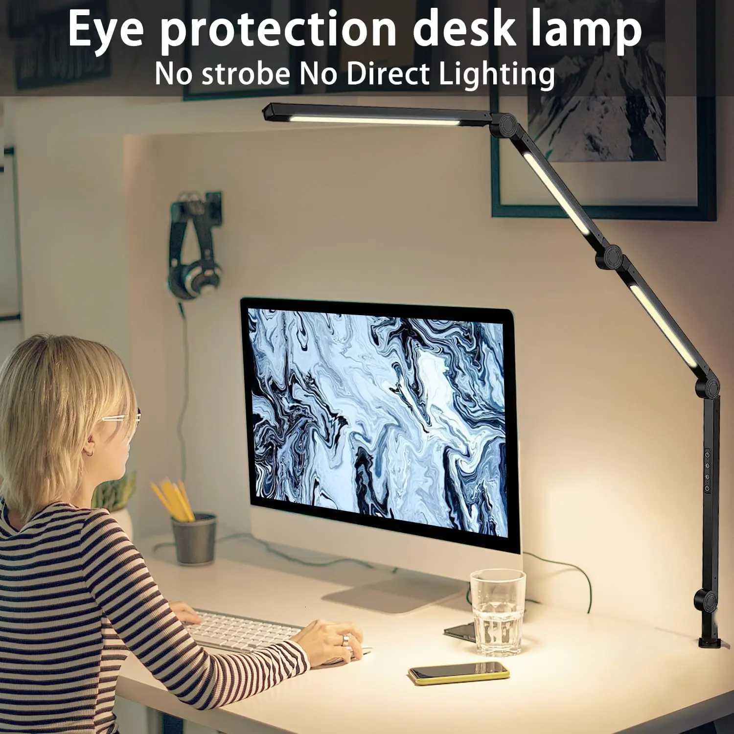 LED Desk Lamp with Clamp Flexible 4 sections Swing Three light sources desk light 4 Color Modes 5 Brightness M251114