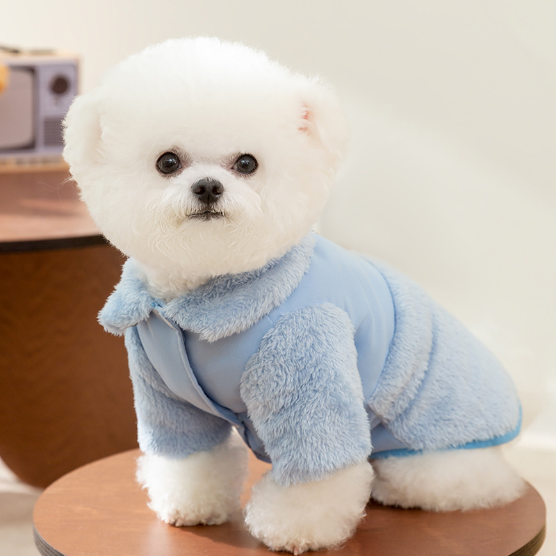 Autumn and Winter Dog Velvet Clothes Macaron Color Double sided Simple Cotton Clothes Teddy Small Dog Pet Clothes