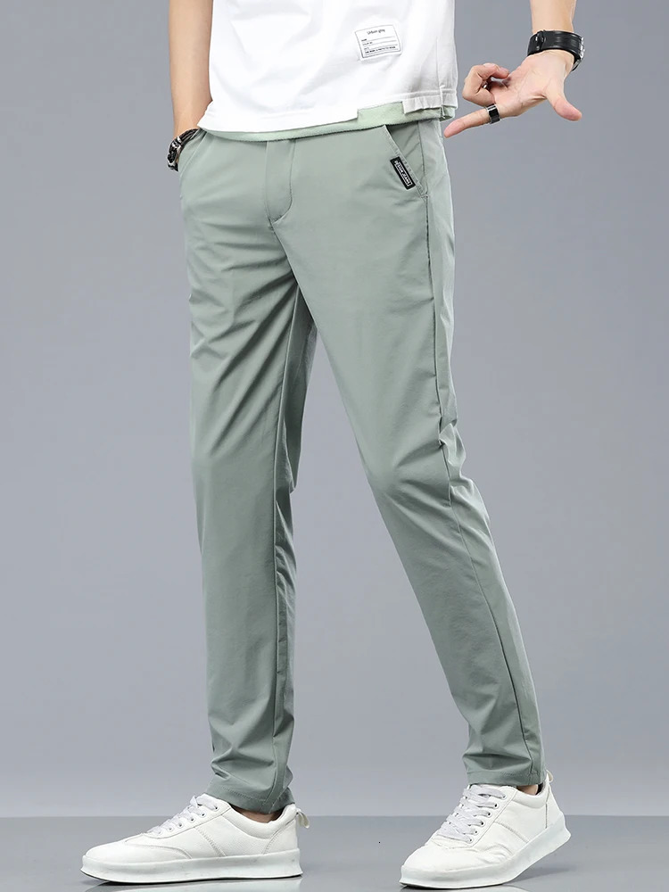 Ice Silk Cool Summer Mens Casual Pants Ultra Thin Fashion Stretch Business Korean Trouser Clothing 250414Z