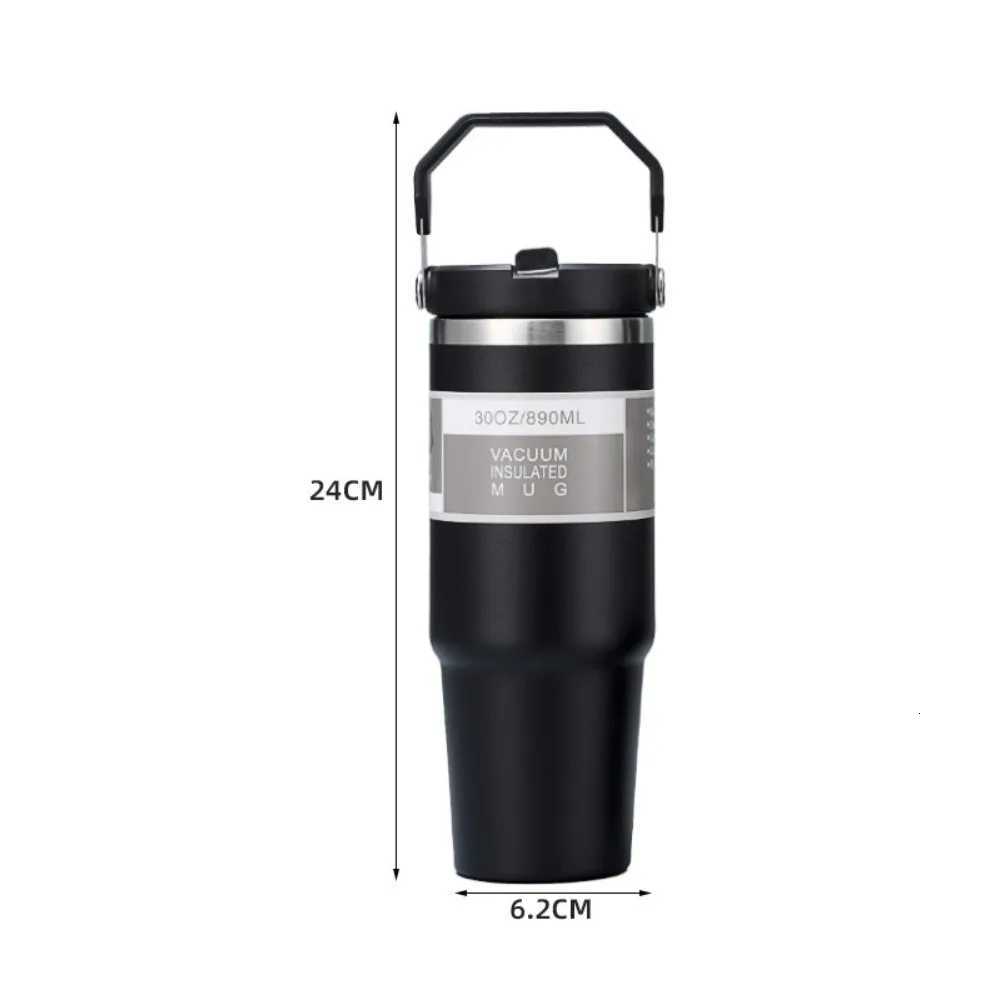 Stainless Steel Thermos Cup with Straw and Handle Portable Car Cup Double Wall Travel Sports Water Bottle Coffee Vacuum Flask C251114