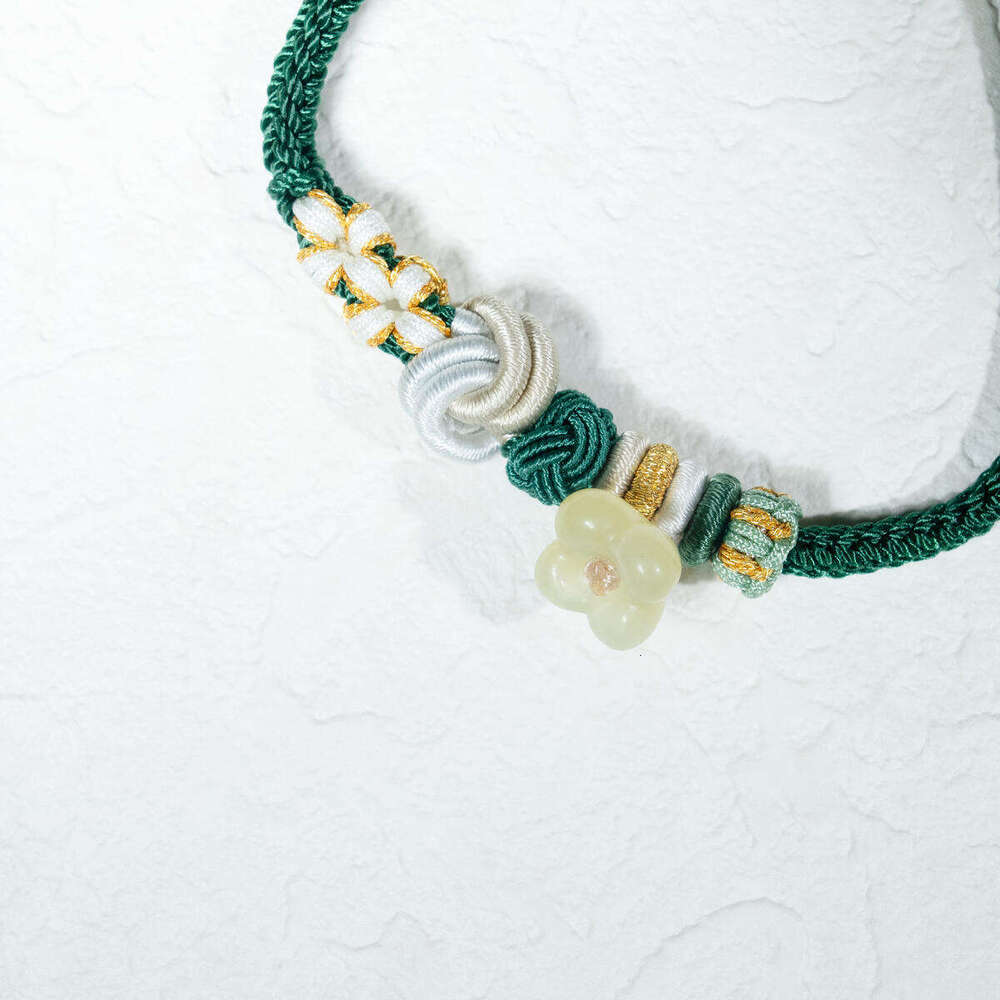 Dunhuang "Verdant Field" Xiuyan Jade Cord - Serene Green Stone Bracelet for Growth & Renewal, Adjustable Handwoven Design
