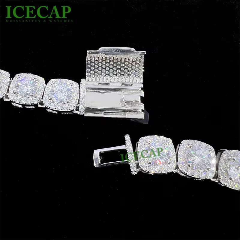 RTS 10mm VVS Moissanite Clustered Tennis Chains Lab Diamond Necklace Gra Certified 925 Sliver Hip Hop Mossanite Bracelet Jewelry