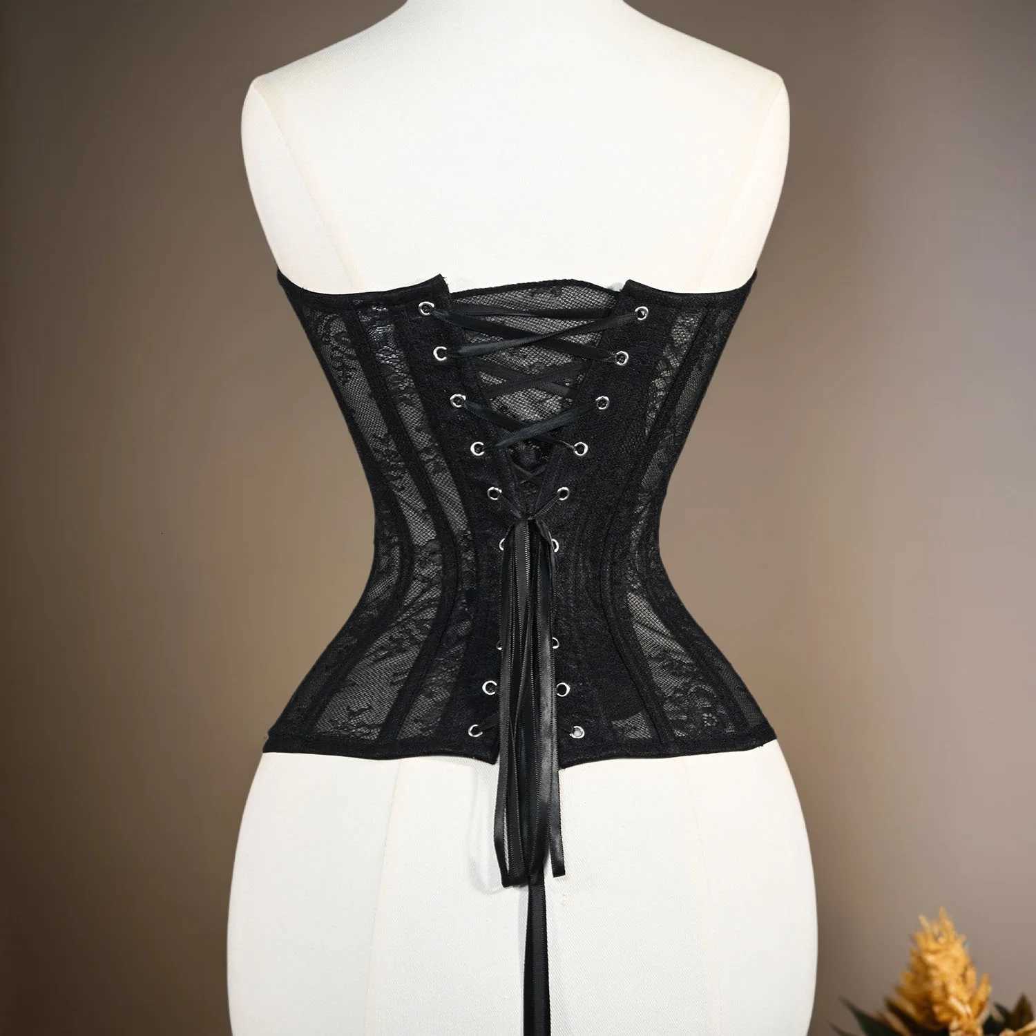 Women Fancy Corset Busiter Overbust Cups Push Breast Floral Lace Bo Sext Tansparent Strapless Crop Tops Lace Up Steel Boned W251114