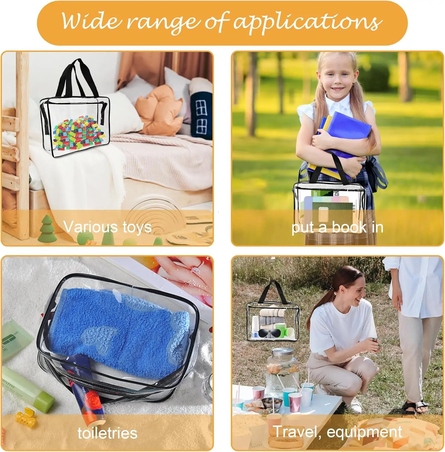 Large toy storage bag reusable transparent PVC board game storage travel waterproof organizer bag for books buildings building blocks puzzles 250430