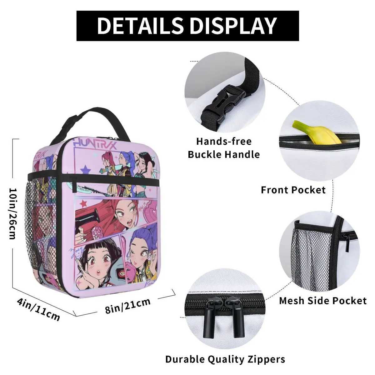 Huntrix Girlgroup K-Pop Group Demon Hunters Lunch Bag Cute Lunch Box For Child Office Portable Cooler Bag Oxford Tote Food Bags C251114