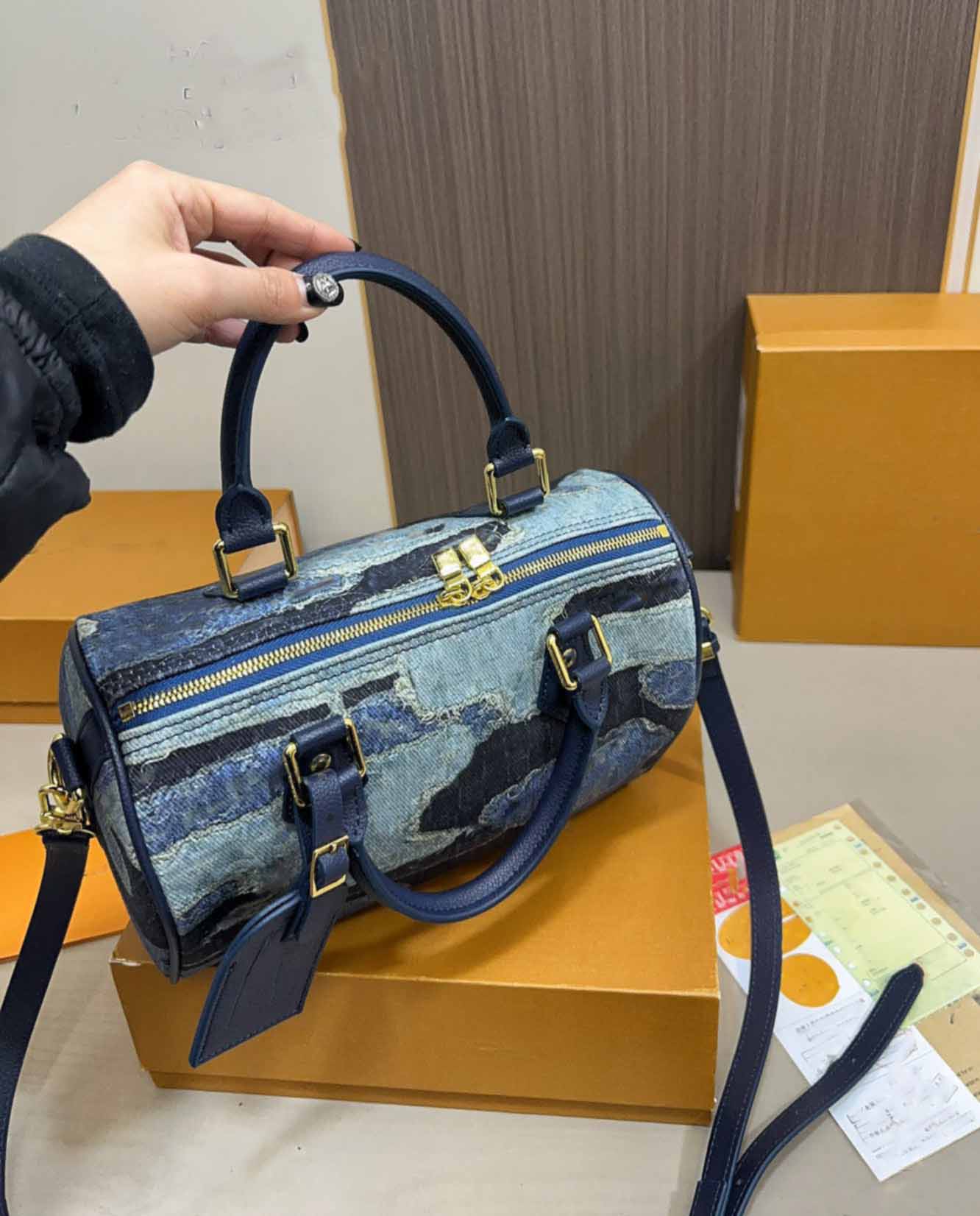 Designer women vintage tote shopping bag embroidery denim fabric pillow shoulder bag with pendant high quality wide capacity shopping casual fashion commute new