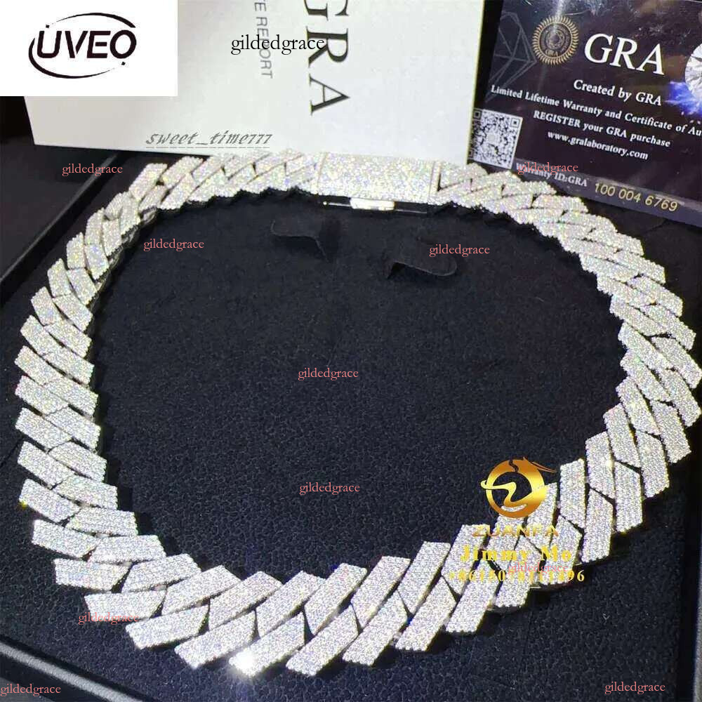 New Design Big Guy Heavy Solid Sier 19mm 4 Rows Iced Out Hip Hop VVS1 Moissanite Dia Miami Cuban k Chain