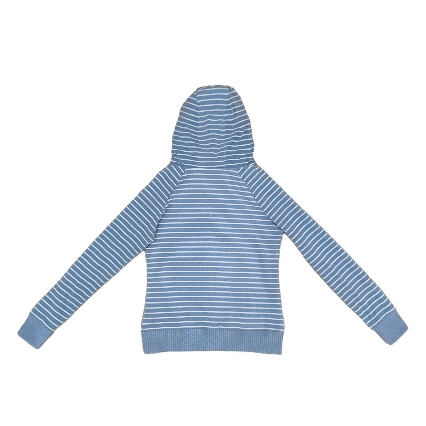 Women's Blue Striped Slim Fleece Zip Hoodie with Ribbed cuffs and hem Stand collar hood Filled hood Label patch for Daily Casual Wear
