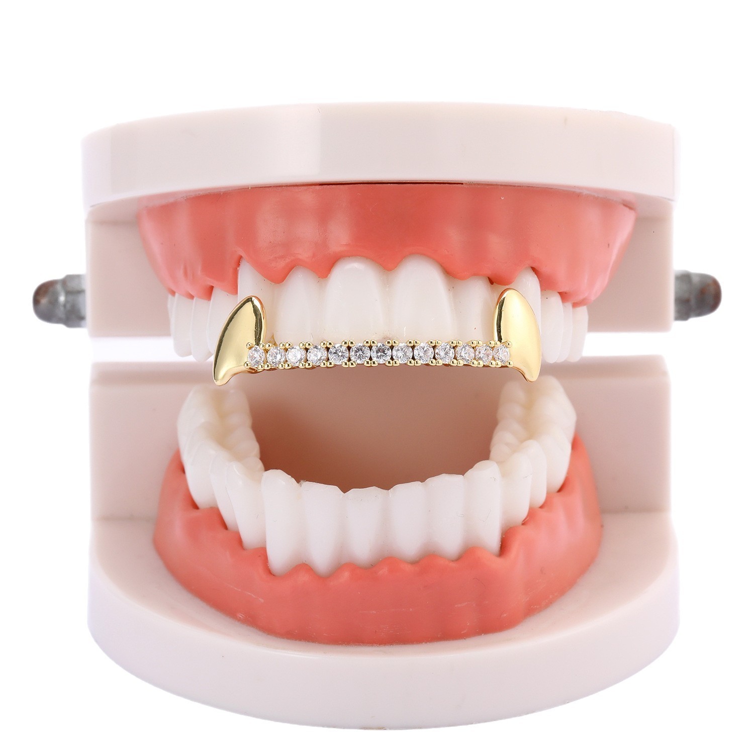 Hip Hop Rock Droplet Flame Zirconia 14K Gold Plated CZ Stone Tooth Cap 241022