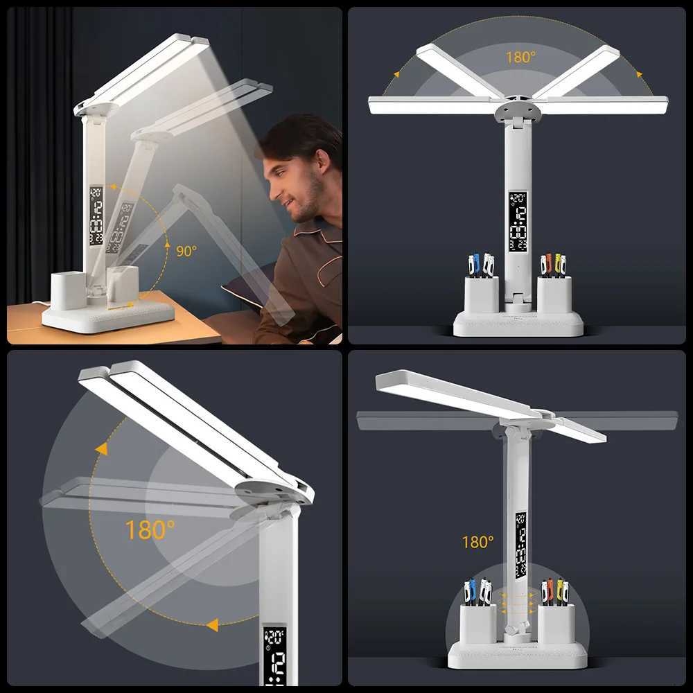 Double Headed Eye Protection Table Lamp LED Rechargeable Dimmable Desk Light Smart Display For Study Reading Bedside Night Light M251114