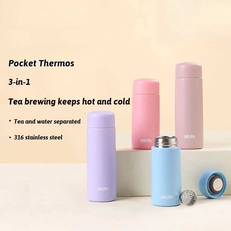 150ml/200ml Mini Thermos Cup 316 Stainless Steel Water Bottle Portable Vacuum Thermal Insulation Pocket Cup with Tea Strainer C251114