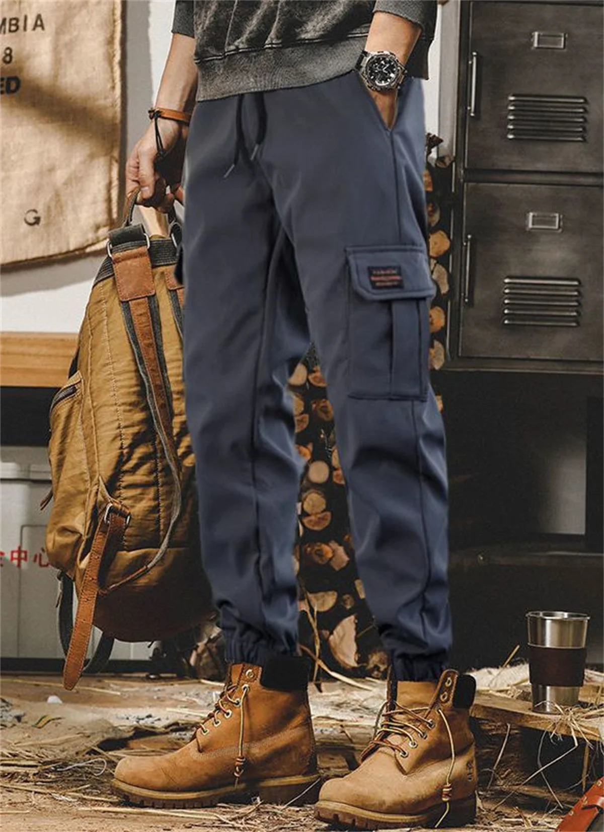Cool mens cargo pants hiphop hit color multi pocket Trouser Streetwear Techwear sports boys coat 250414Z