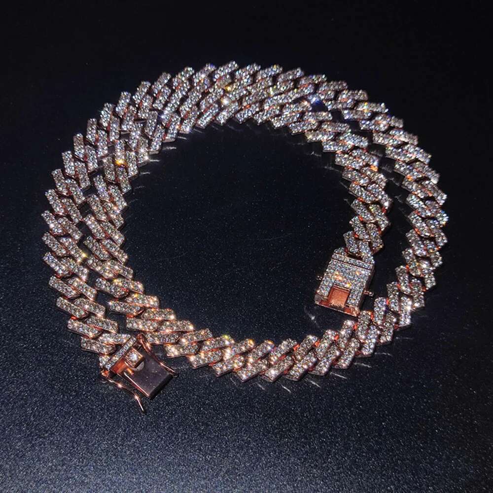 13mm Rhinestone Iced Out Square Miami Cuban Link Chain Necklaces For Men Women Rose Gold Silver Color Hip Hop Jewelry Neck Gift