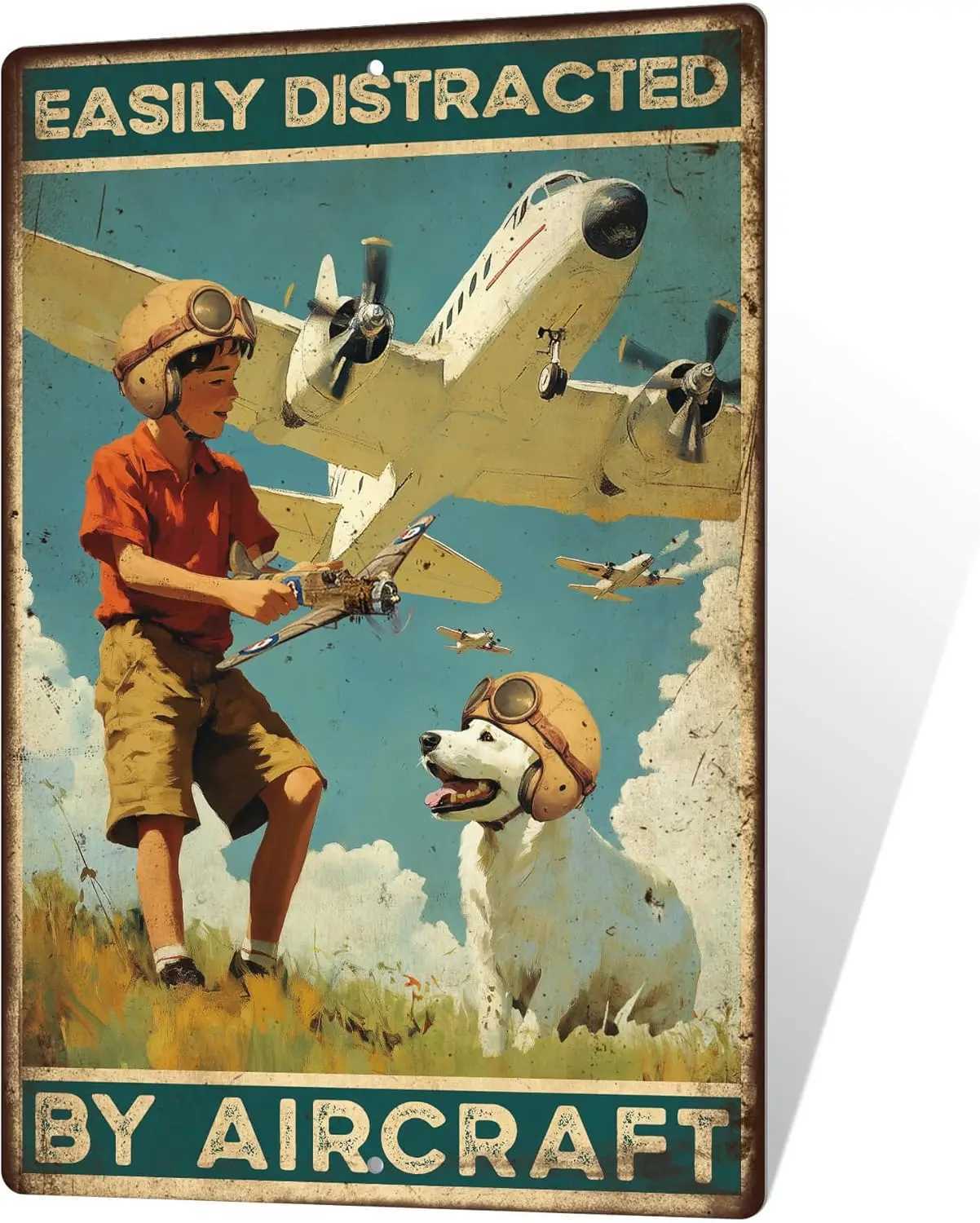 Putuo Decor Airplane Tin Signs Aviation Wall Art Easily Distracted by Aircraft Metal Signs Aviation Gifts for Man Cave Home LiviM251114