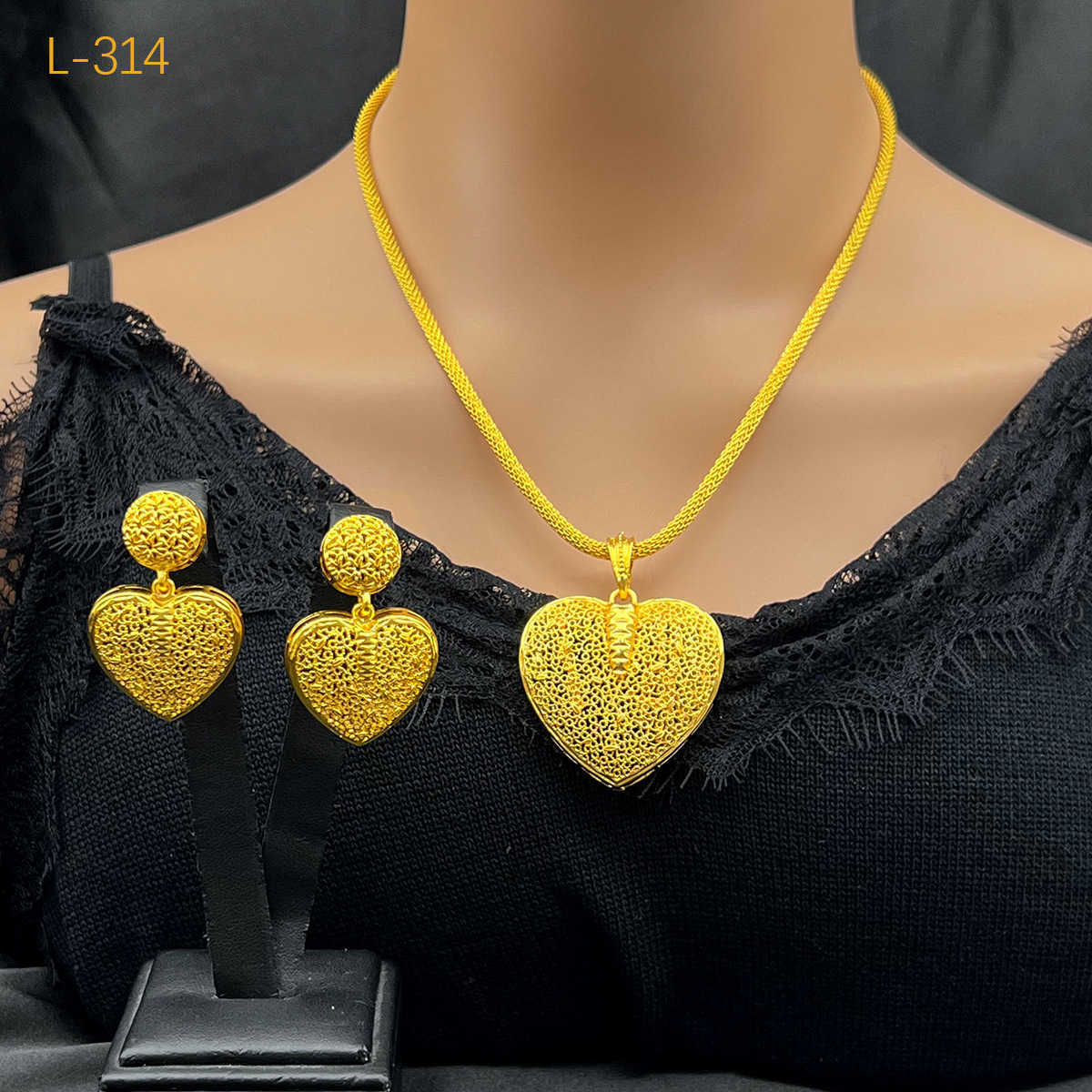 Gold imitation necklace and earrings set - Indian bride necklace - Vietnamese gold-plated two-piece set X251114