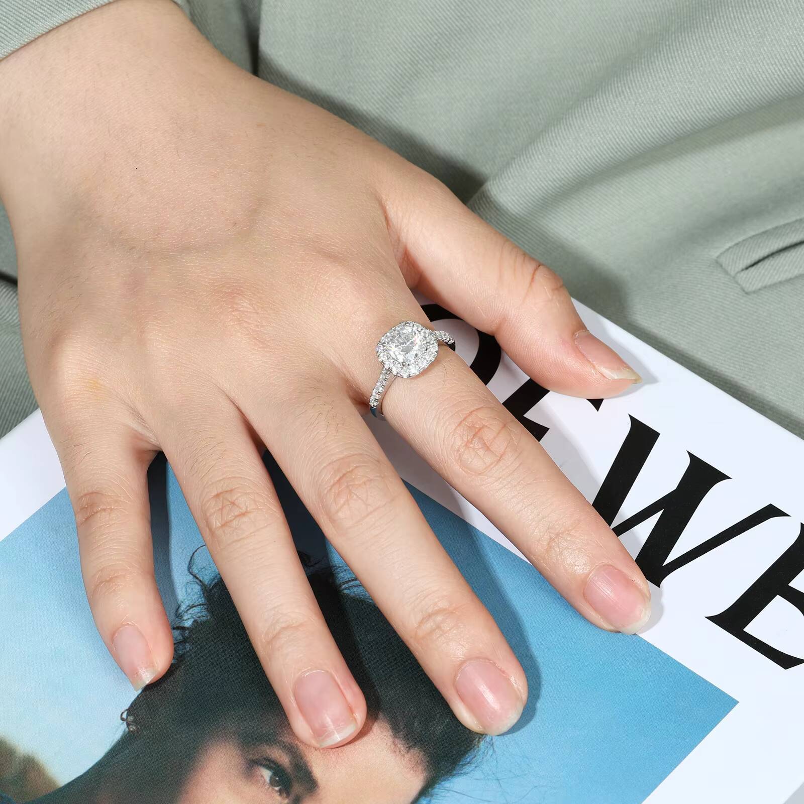 Pass Diamond Tester Moissanite Diamond Rings GRA Certificate 925 Sterling Silver VVS Moissanite Halo Engagement Ring for Women