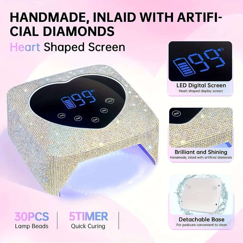 72W Cordless UV LED Lamp Gel Nails Rechargeable Dia Nail Dryer With 5 Timer Settings Touch Control For Salon & Home