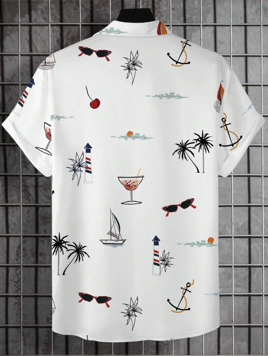 Mens Hawaiian Vacation Casual Button Down Short Sleeve Shirt 250414