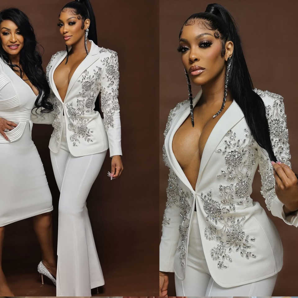 Fashion Women Suits Luxury Crystal Beading Ladies Formal Jacket Wear Prom Birthday Party Customized Blazer Sets 2 Pieces