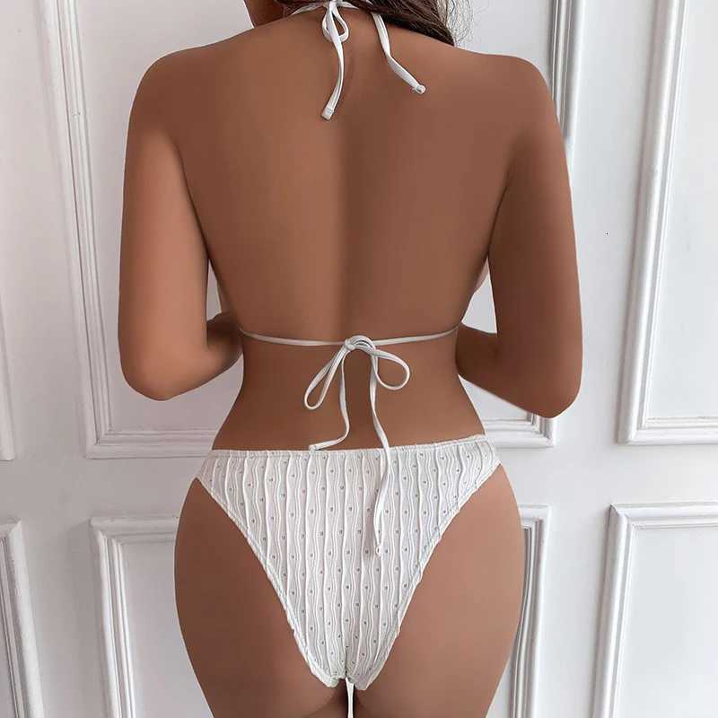 Sexy 2025 Jacquard Drawstring Two Piece Swimsuit Female Swimwear Women Bikini Set Bather Swimming Beachwear for Bathing SuitW251113