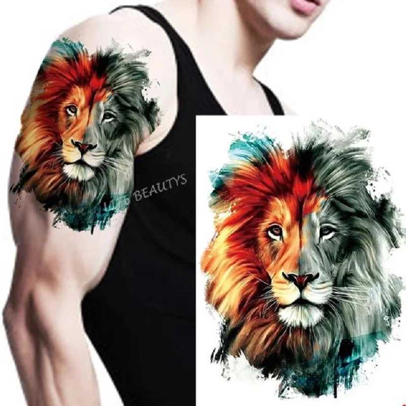 Mens Fake Tattoo Stickers Cold Arm Temporary Stickers Big Head Lion Tiger Wolf Tattoo StickersXJ25414