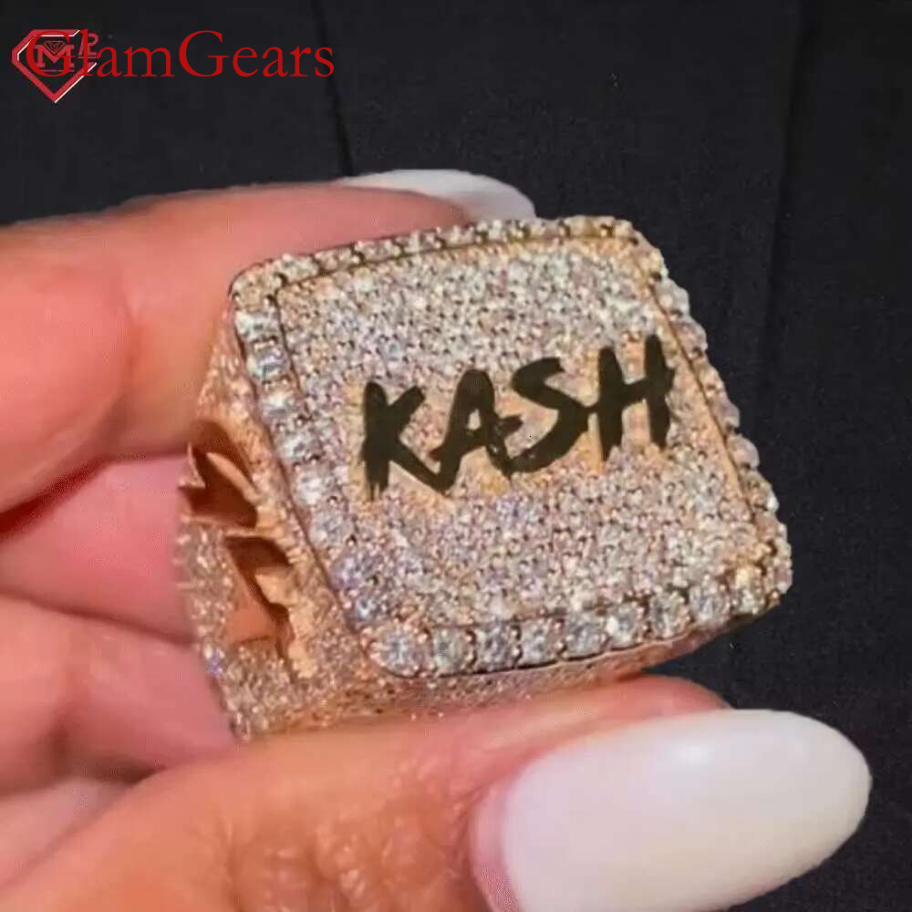 Hip Hop Men Custom Letter Name Sterg Sier Iced Out Moissanite Ring