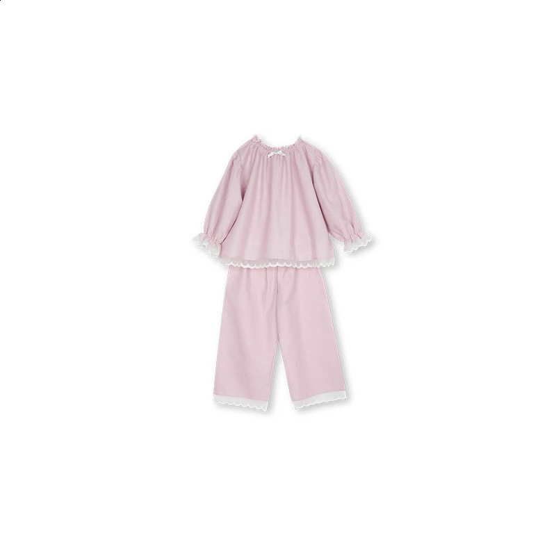 Pajamas Children Girl s Lolita White Princess Pajama Sets Royal Style Tops Pants Vintage Toddler Kid s Bow Pyjamas set Sleep Loungewear 220922
