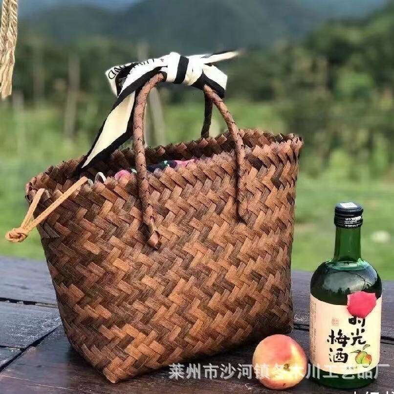 Handmade Beach Bag Mid Autumn Festival Gift Box Mooncake Special Hand-Held Straw Imitation Rattan Tote Bag, Large Capacity PP Woven Bag Kq2