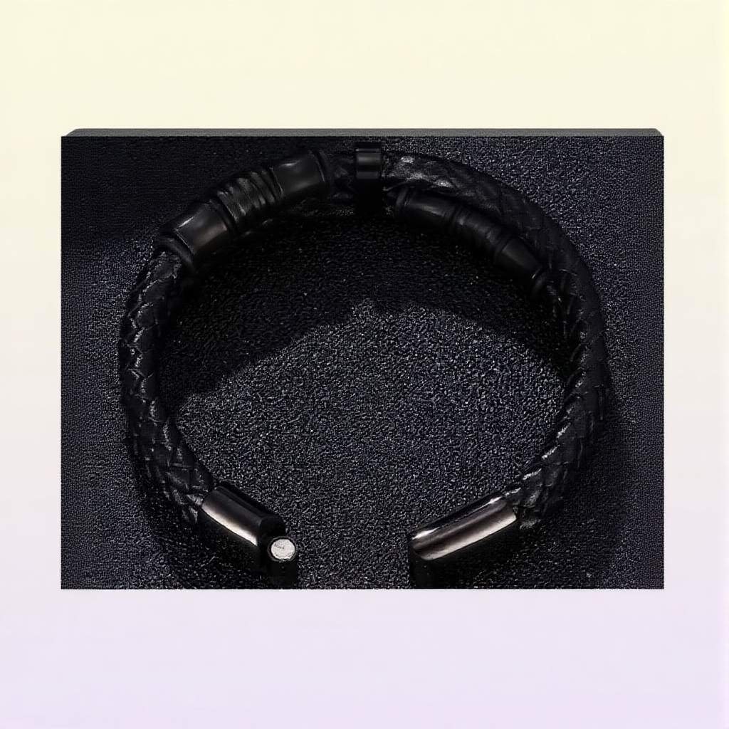 Double Woven Leather Bracelet For Men Punk Jewelry Black Stainless Steel Magnetic Clasp Wristband Fashion Bangles Gifts Bangle
