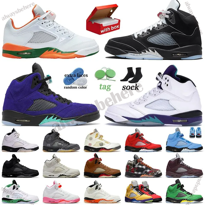 5 5s With Box OG Sneakers Basketball Shoes Designer Shoes Metallic Reimagined Miami Hurricanes Grape Alternate UNC White Mens Women Outdoor Shoe Trainers