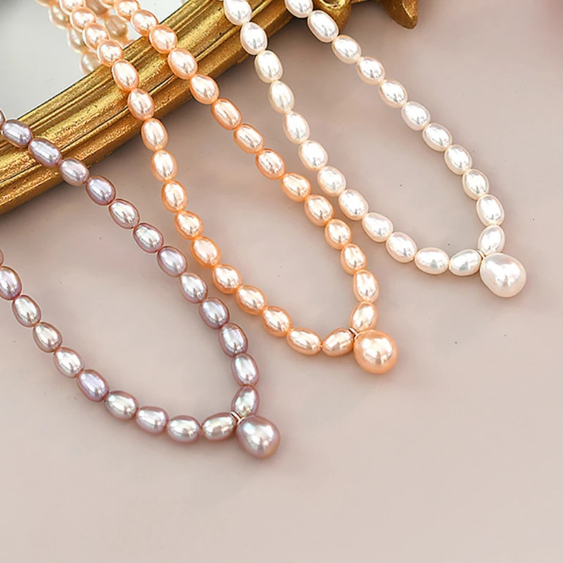 ASHIQI Natural 5-6mm Baroque Pearl Choker Pendant Necklace 925 Sterling Silver Fashion Jewelry for Women 250407