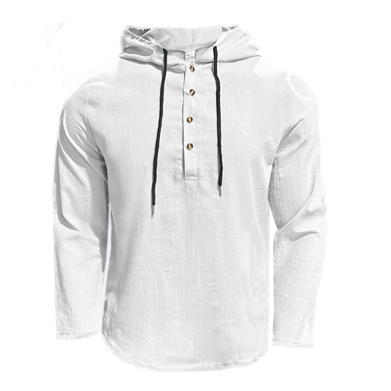 2025 new linen shirt hooded T-shirt sweatshirt, spring and autumn men's long sleeved casual daily clothing