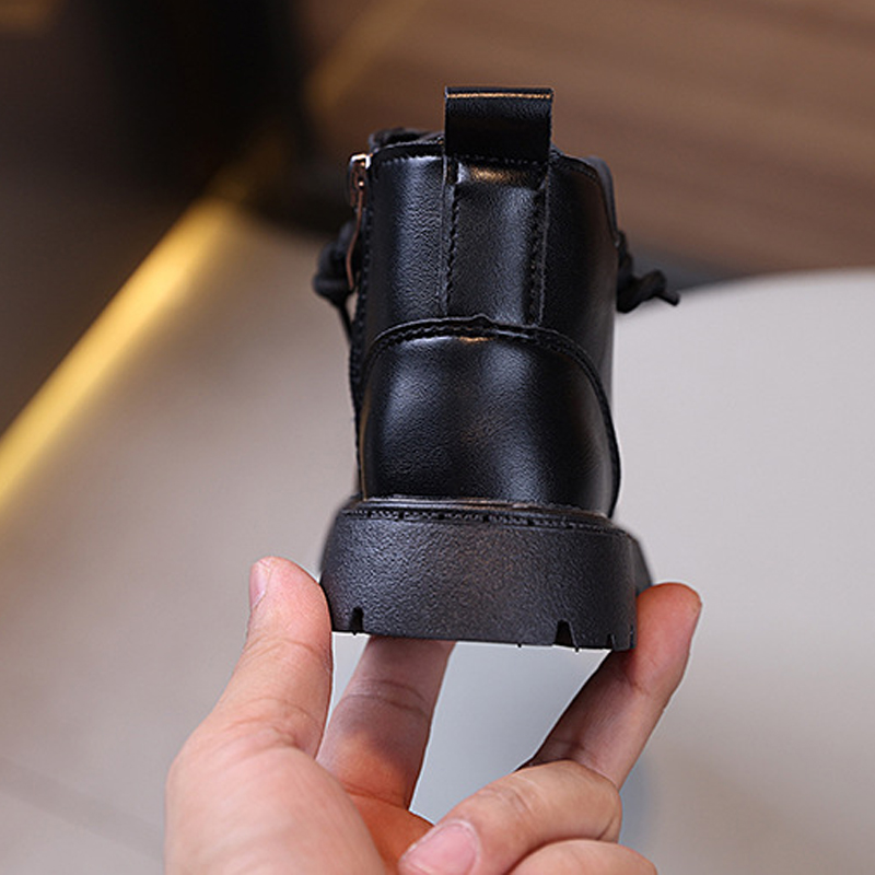 Autumn Winter Toddler Boots Boys Girls Leather Boots Plush Kidszworld Fashion Waterproof Non-slip Warm Kids Boots Shoes 21-30 K0358