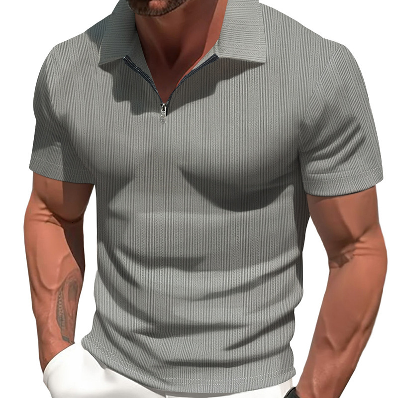2025 new men's T-shirt summer slim fit zipper short sleeved polo shirt