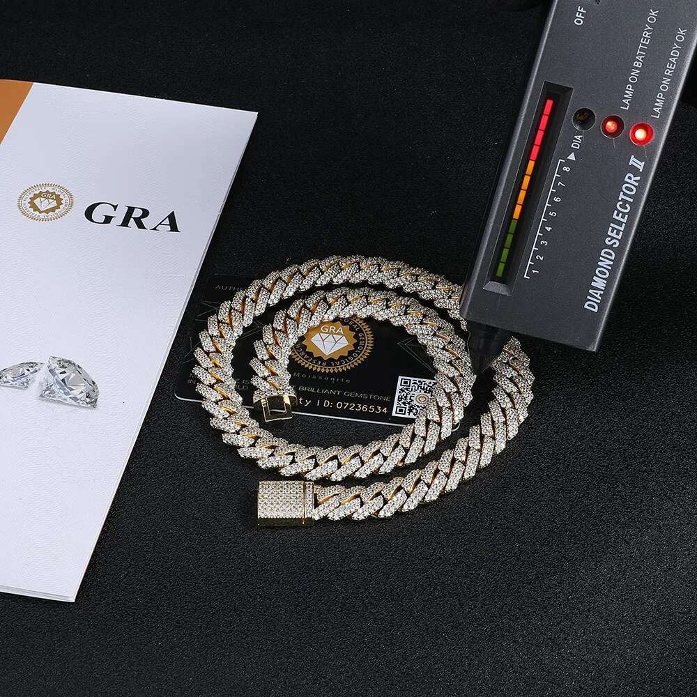 Hip Hop Jewelry VVS Certificate Double Row Iced 12MM S925 Sterling Silver Necklace Moissanite Diamond Miami Cuban Link Chain