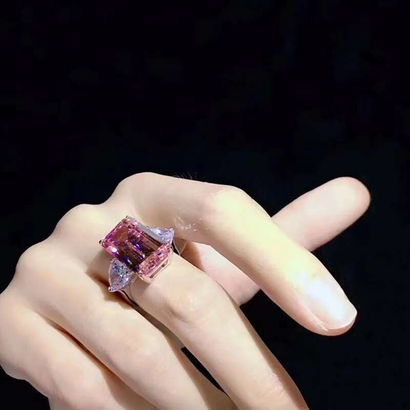 3 5 6 7 8 10 Carat Au585 14K White Gold Ring Pink Emerald shape moissanite Diamonds Women Wedding Party Engagement Ring Classic