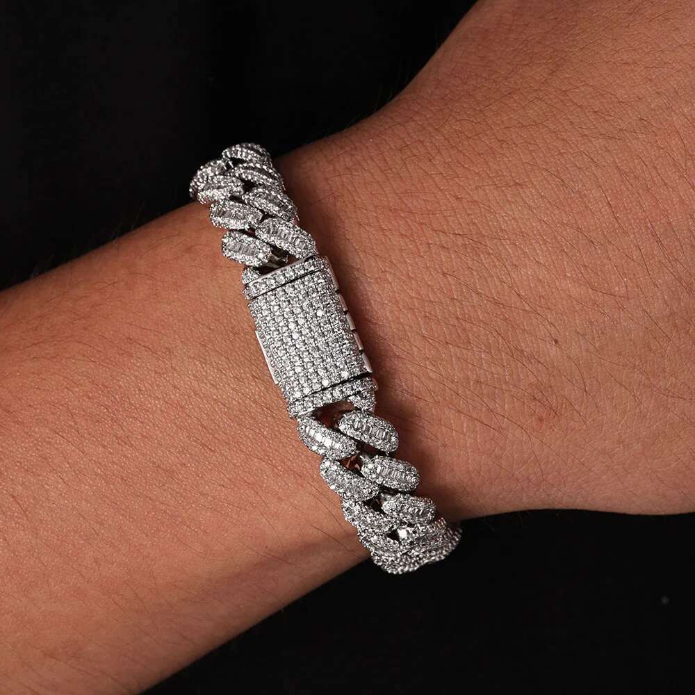 Hip Hop Jewelry Baguette Cuban Link Chain Iced Out Mixed Inlay Simulated Diamond Stones Bling 12mm Miami CZ Necklace Mens Gift