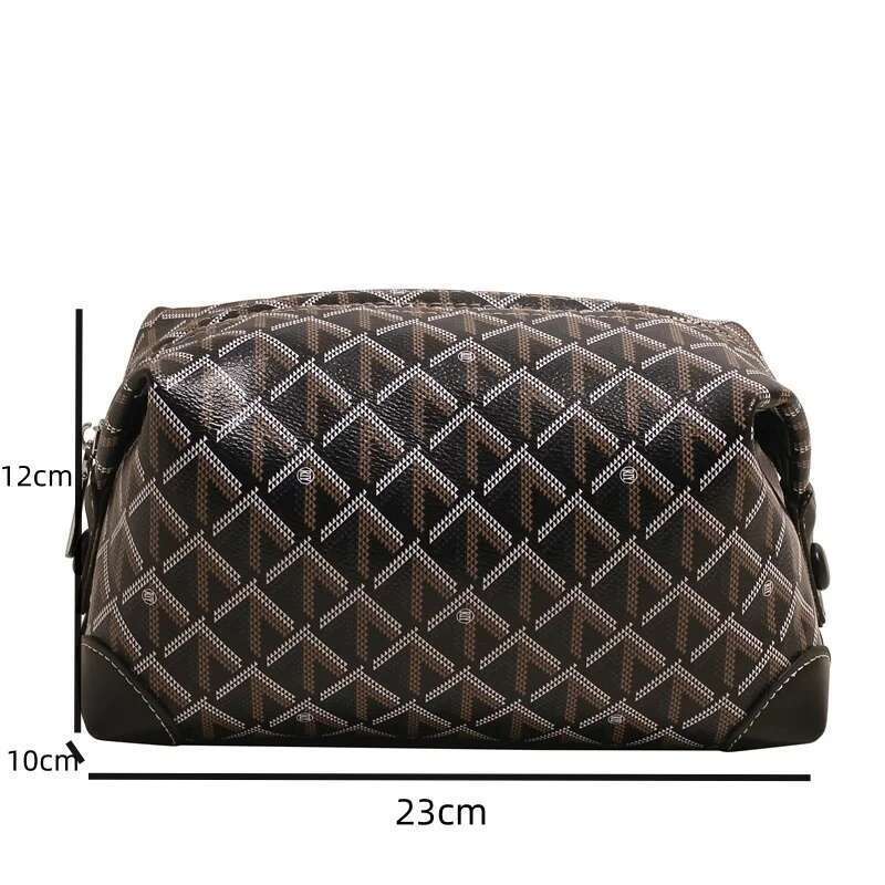 Geometric Printed Fashion Cosmetic Cases PU Leather Travel Makeup Bags High Quality Zipper Casual Storage Toiletry Bag Women