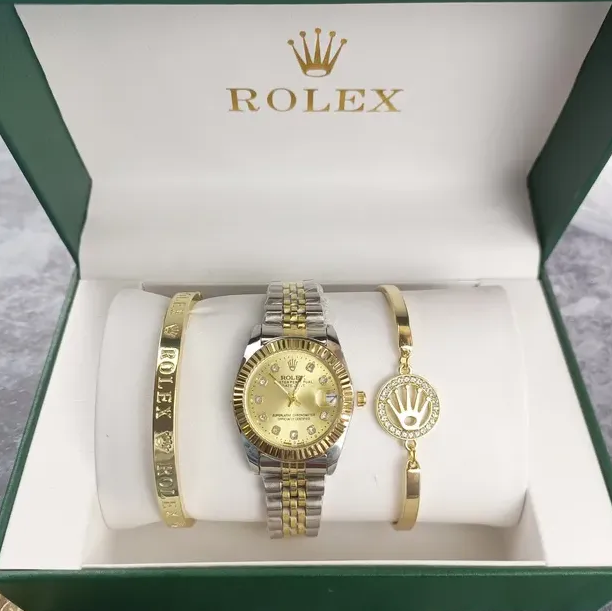 3-piece set of 5-piece luxury designer high-quality pink dial hollow strap fashionable gold bracelet quartz student women's watch Reloj Mujer 7a1