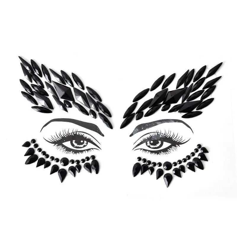 Halloween 3D Black Crystal Stickers Carnival Decoration Fashion Shining Colorful Acrylic Facial Stickers Temporary Tattoo StickersXJ25414