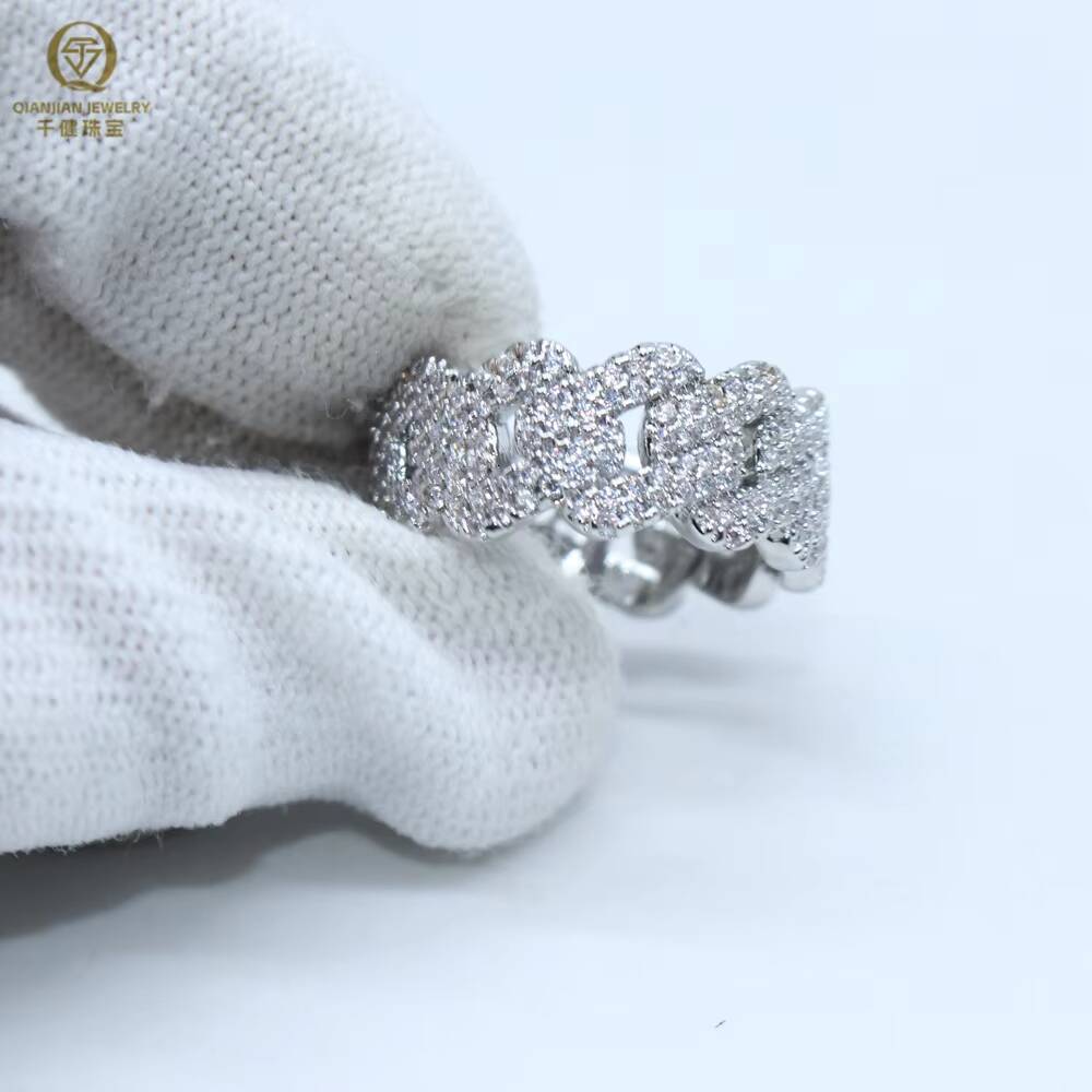 Pass Diamond Tester VVS Moissanite Cuban Ring Mens Wholesale Price Gold Plated 925 Sterling Silver Stock Jewelry Ring for Men